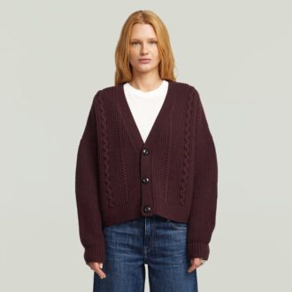 Cardigan tricotat scurt cu împletitură