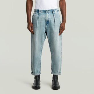 Chino plisat, denim, relaxat, conic