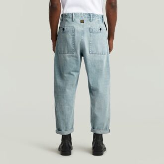 Chino plisat, denim, relaxat, conic