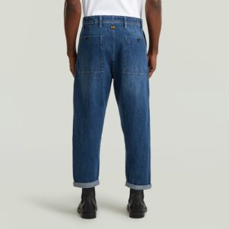 Chino plisat, denim, relaxat, conic