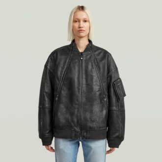 Geacă bomber unisex din piele cu aspect de balon macro