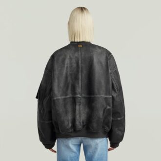 Geacă bomber unisex din piele cu aspect de balon macro